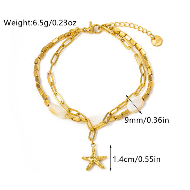 Beach trend colorful natural stone stainless steel chain bracelet