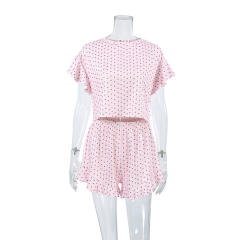 Summer Women's Casual Suit Lotus Leaf Sleeve polka dots pajamas