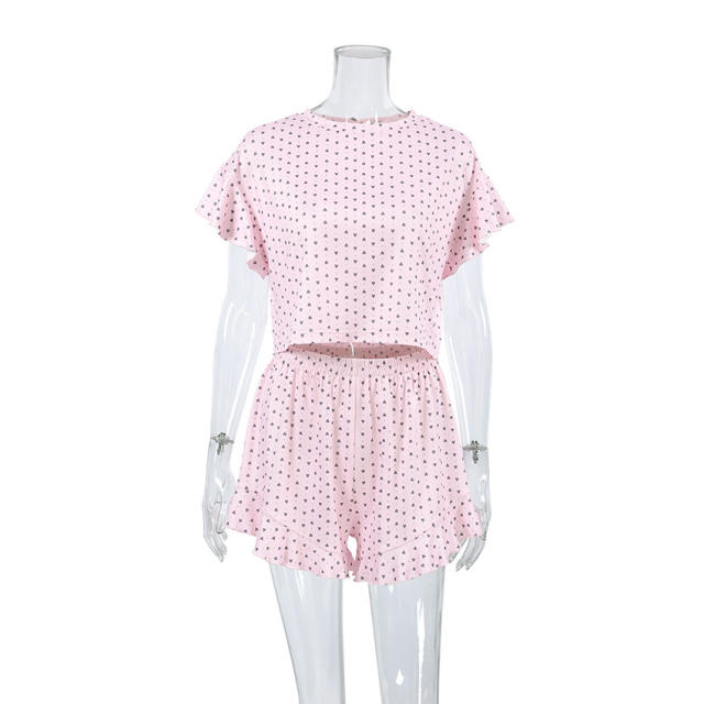 Summer Women's Casual Suit Lotus Leaf Sleeve polka dots pajamas