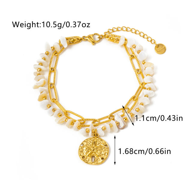 Beach trend colorful natural stone stainless steel chain bracelet