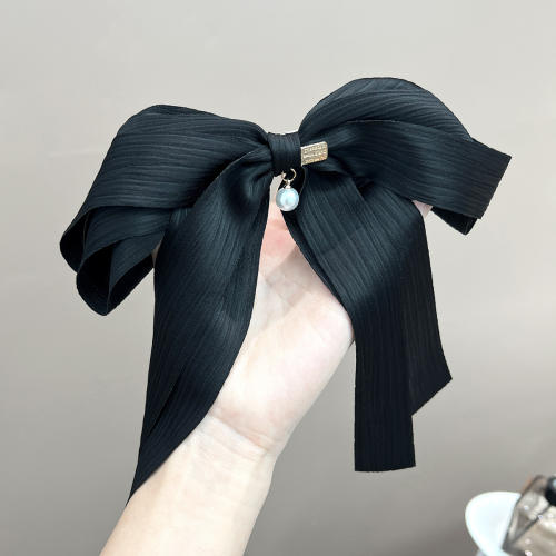 Elegant plain color ribbon bow large size french barrette hair clips