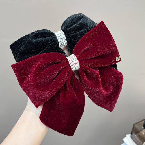 Velvet Bow rhinestone elegant french barrette hair clips
