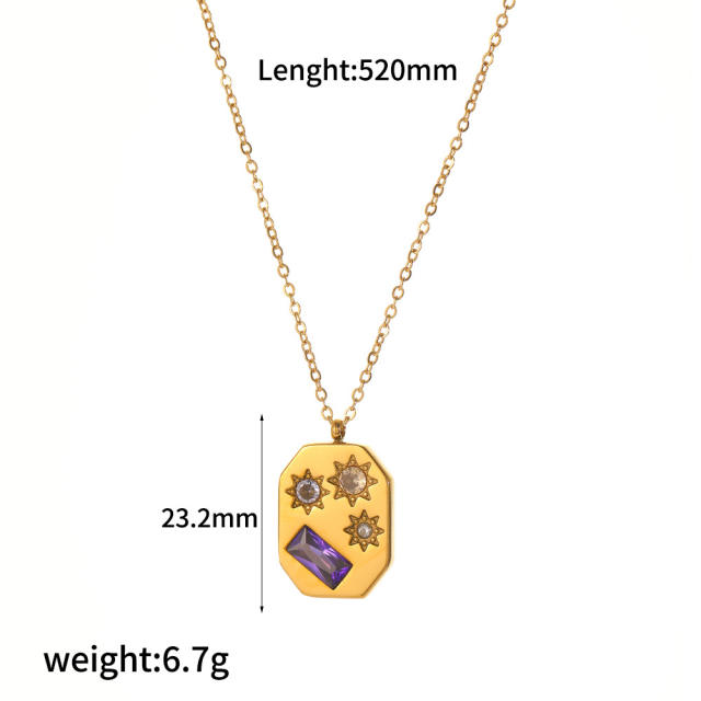Dainty evil eye coin colorful cubic zircon geometric pendant stainelss steel necklace