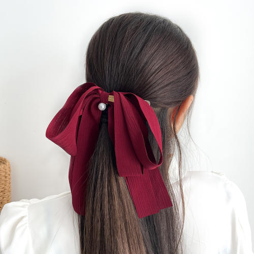 Elegant plain color ribbon bow large size french barrette hair clips