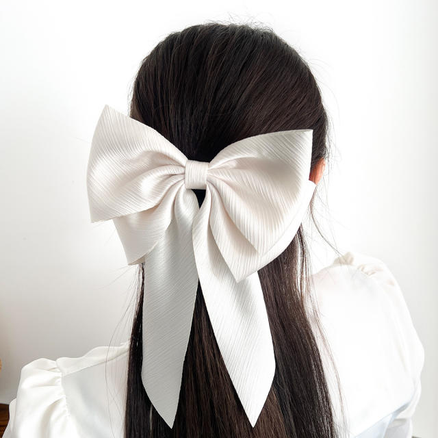 Elegant plain color large size hair bows french barrette hair clips