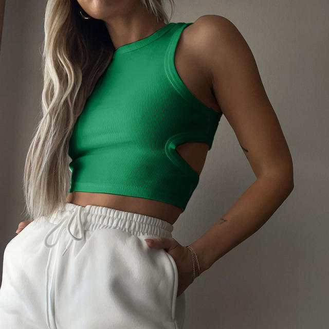 New Plain color knitted tank top cropped tops for women