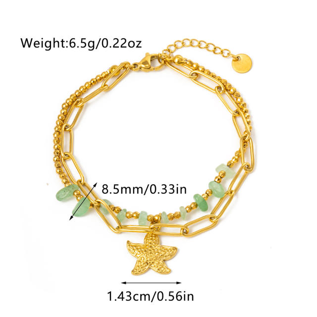 Beach trend colorful natural stone stainless steel chain bracelet
