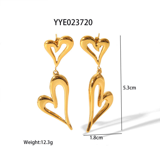 Fashion titanium steel hollow out heart dangle earrings