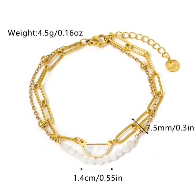 Beach trend colorful natural stone stainless steel chain bracelet