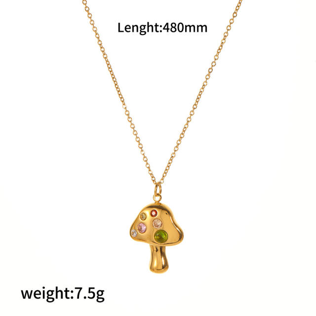 Dainty evil eye coin colorful cubic zircon geometric pendant stainelss steel necklace