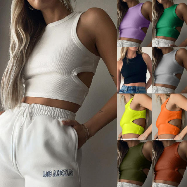 New Plain color knitted tank top cropped tops for women