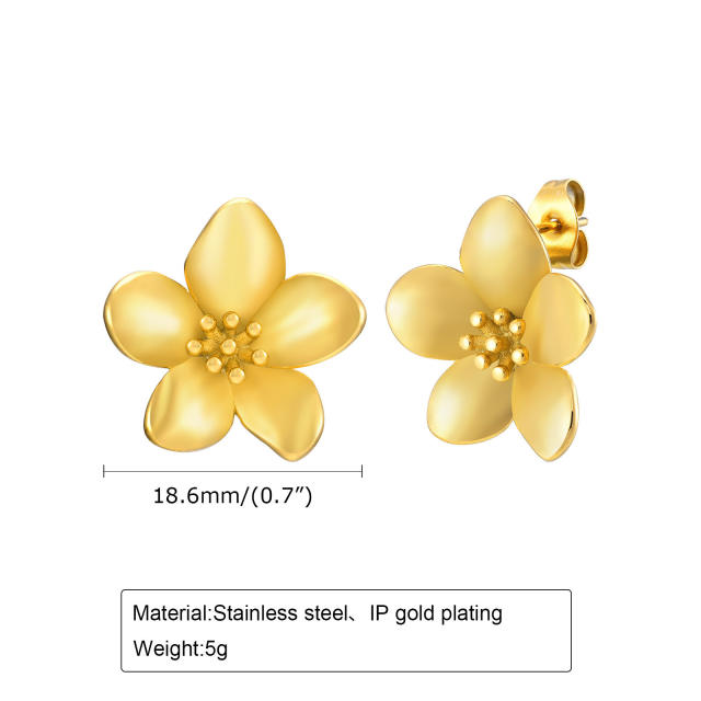 Fashion Stainless Steel Flower Element 18K Golden Ear Stud Earring