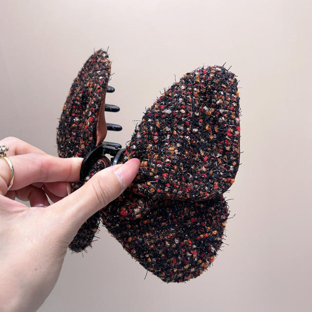2024 Autumn Winter Maillard Color Coarse Wool BOW hair claw clips
