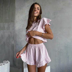 Summer Women's Casual Suit Lotus Leaf Sleeve polka dots pajamas