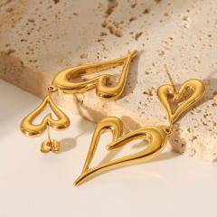 Fashion titanium steel hollow out heart dangle earrings