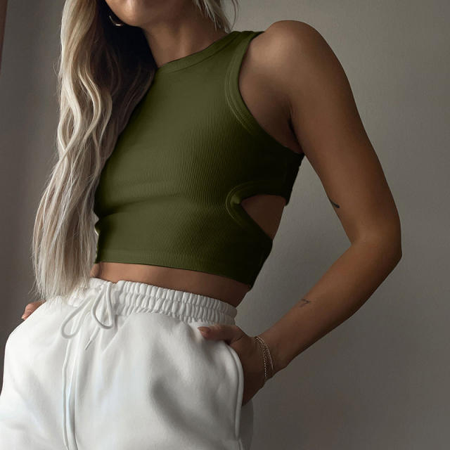 New Plain color knitted tank top cropped tops for women