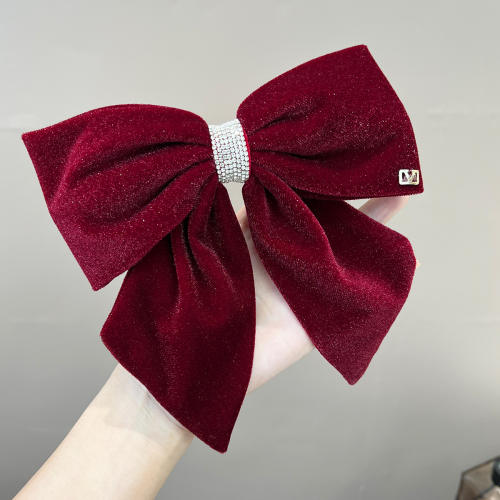 Velvet Bow rhinestone elegant french barrette hair clips