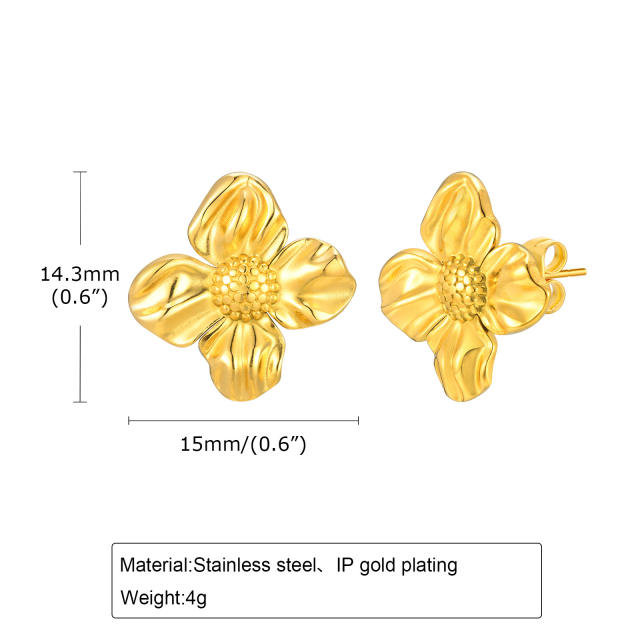 Fashion Stainless Steel Flower Element 18K Golden Ear Stud Earring