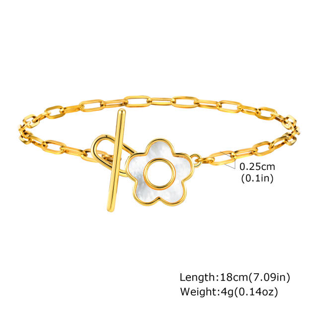 Simple Fashion Stainless Steel toggle bracelet Shell Flower Geometric Golden Bracelet