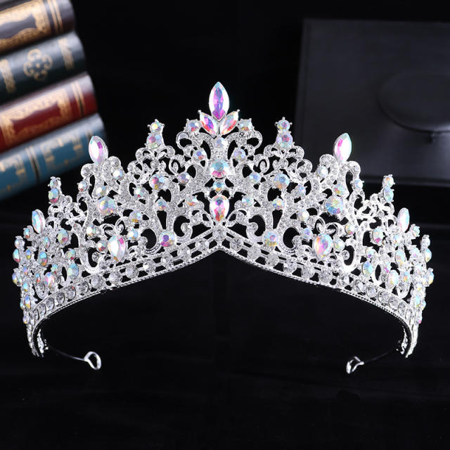 Delicate colorful rhinestone statement alloy hair crown wedding hair crown