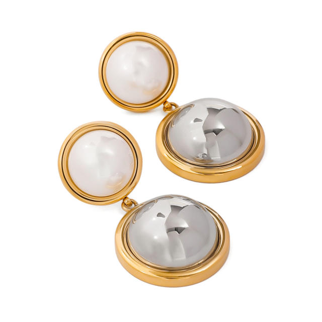 Elegant mix color geometric round shape stainless steel earrings