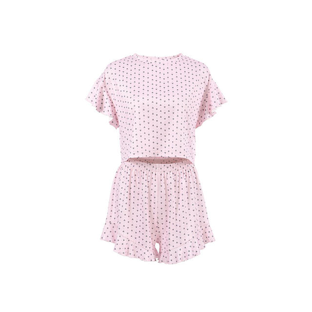 Summer Women's Casual Suit Lotus Leaf Sleeve polka dots pajamas