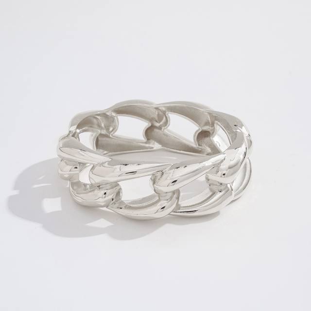 Chunky metal imitation pearl twist spring buckle bangle bracelet