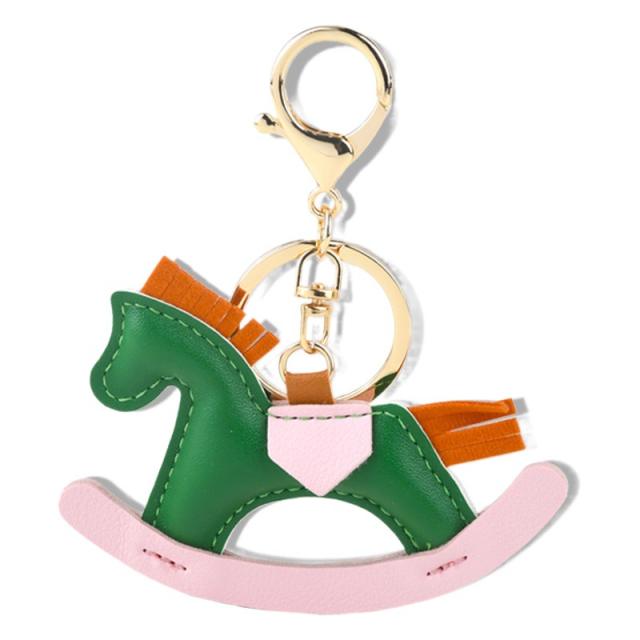 Sweet pony pendant cartoon rocking horse leather pendant  keychain bag charms