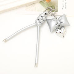 PU leather easy match bow braid tassel keychain bag charm pendant