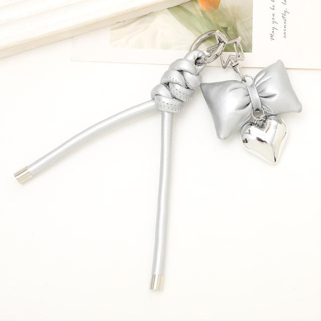 PU leather easy match bow braid tassel keychain bag charm pendant