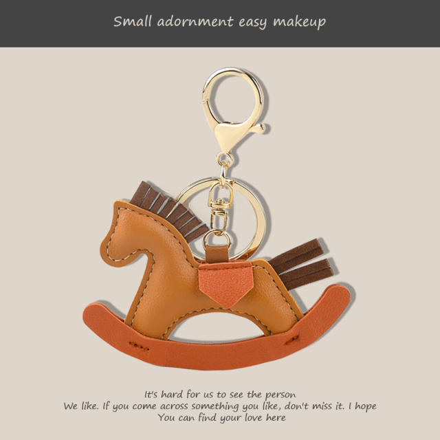 Sweet pony pendant cartoon rocking horse leather pendant  keychain bag charms