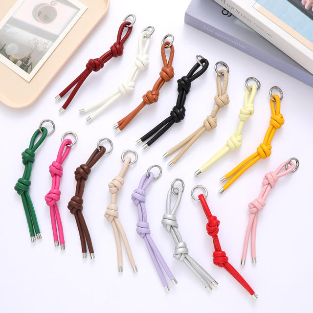 DIY PU Leather knotted keychain bag charm pendant