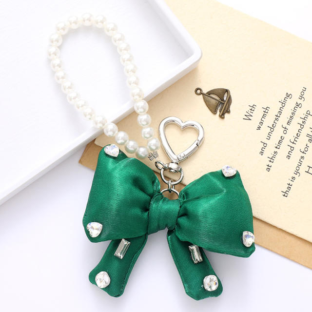 Sweet imitation pearl chain big bow keychain bag charm pendant