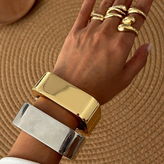 Chunky gold silver metal square shape geometric bangle