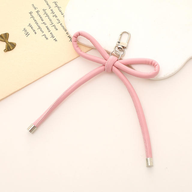 PU leather sweet handmade bow keychain bag charm pendant