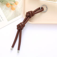 DIY PU Leather knotted keychain bag charm pendant