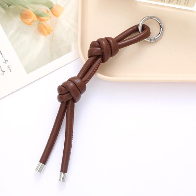DIY PU Leather knotted keychain bag charm pendant