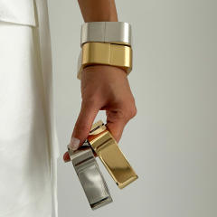 Chunky gold silver metal square shape geometric bangle