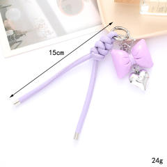 PU leather easy match bow braid tassel keychain bag charm pendant
