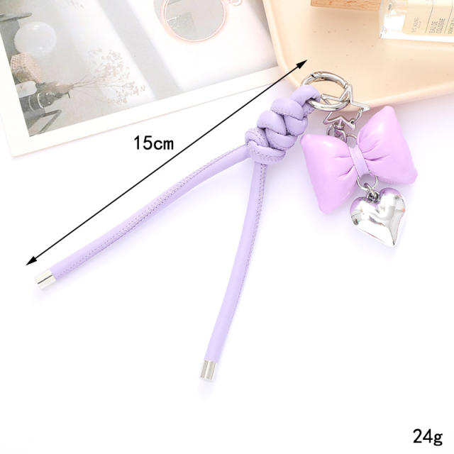 PU leather easy match bow braid tassel keychain bag charm pendant
