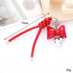 PU leather easy match bow braid tassel keychain bag charm pendant