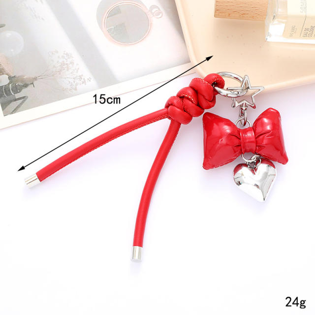 PU leather easy match bow braid tassel keychain bag charm pendant