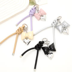 PU leather easy match bow braid tassel keychain bag charm pendant