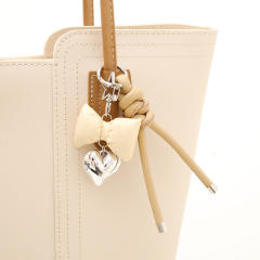 PU leather easy match bow braid tassel keychain bag charm pendant