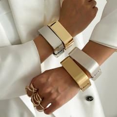 Chunky gold silver metal square shape geometric bangle