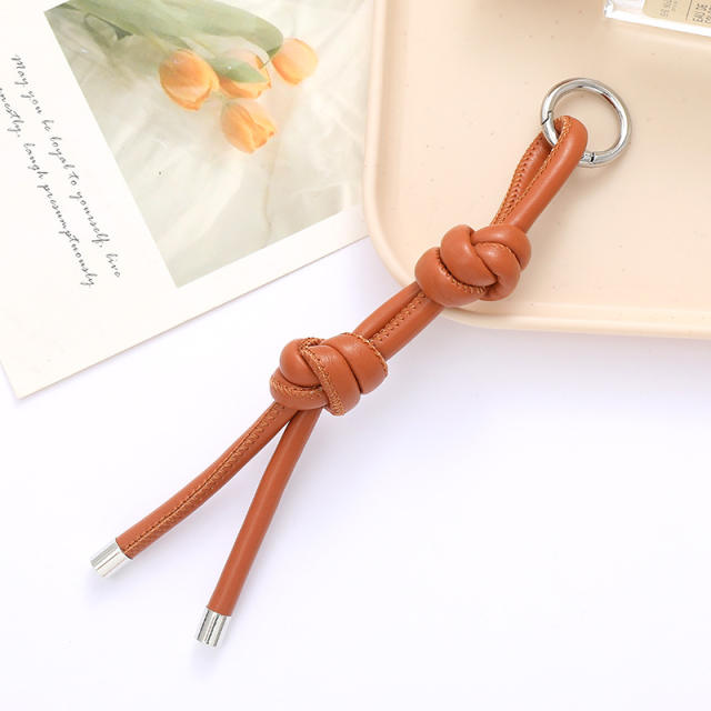 DIY PU Leather knotted keychain bag charm pendant