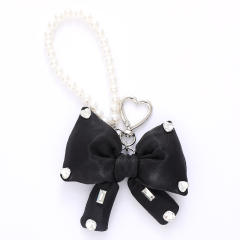 Sweet imitation pearl chain big bow keychain bag charm pendant