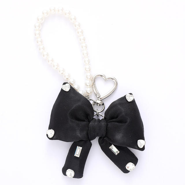 Sweet imitation pearl chain big bow keychain bag charm pendant