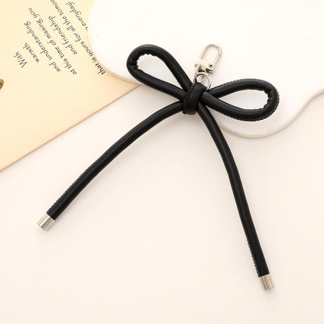 PU leather sweet handmade bow keychain bag charm pendant