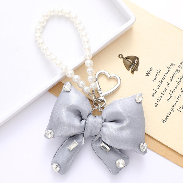 Sweet imitation pearl chain big bow keychain bag charm pendant